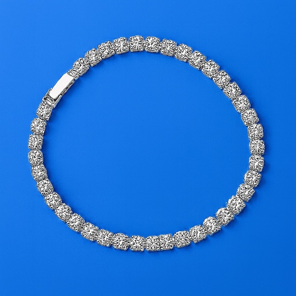 Tennis Bracelet Gold Plated 4.0mm Round Cubic Zirconia - Picture 2 of 4